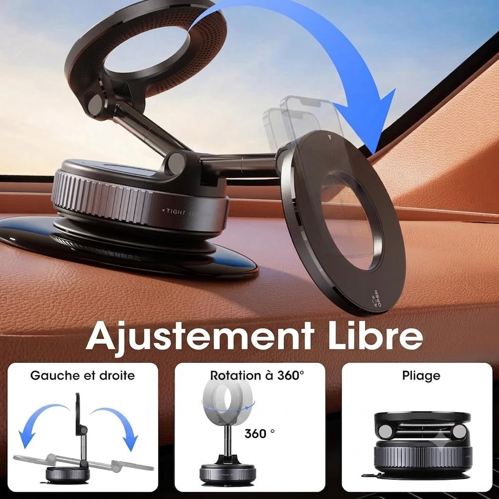 Support Téléphone Magnétique à Ventouse Sous Vide & Rotation 360°