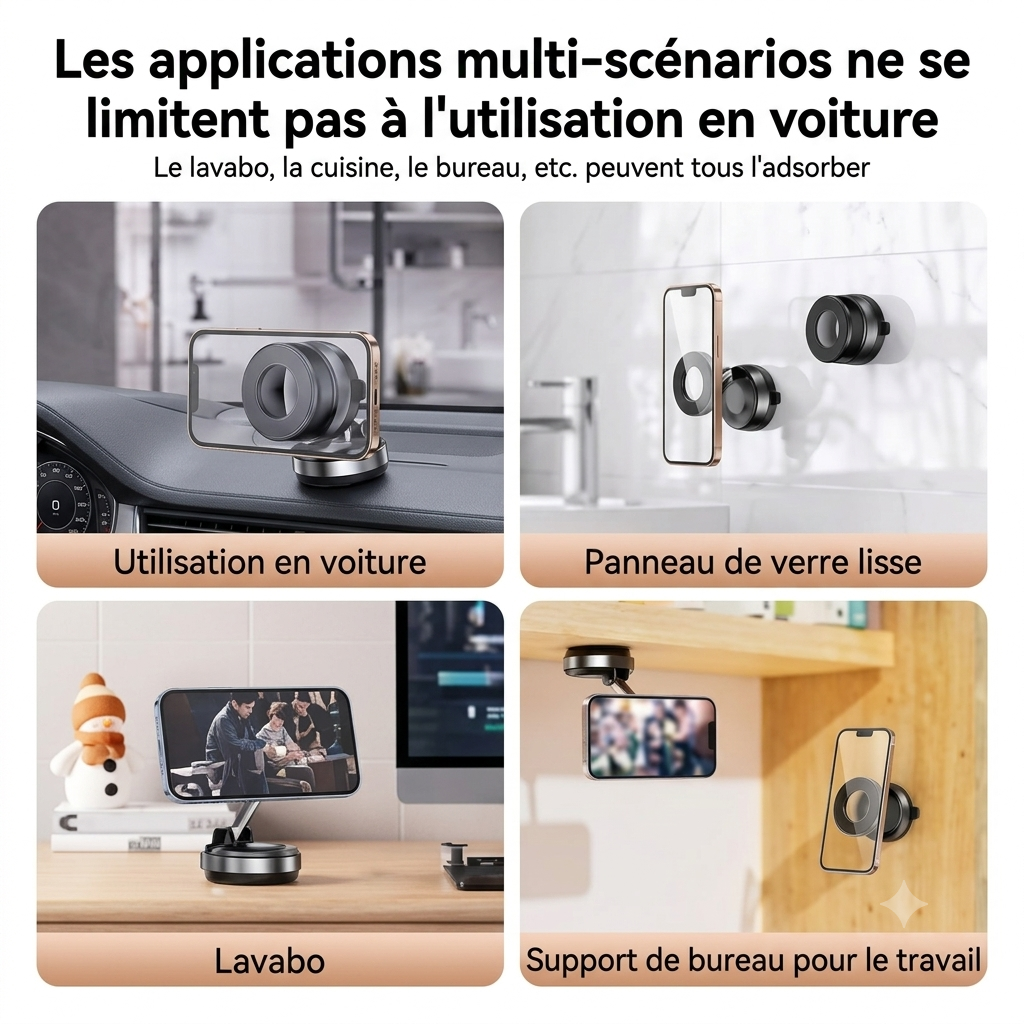 Support Téléphone Magnétique à Ventouse Sous Vide & Rotation 360°