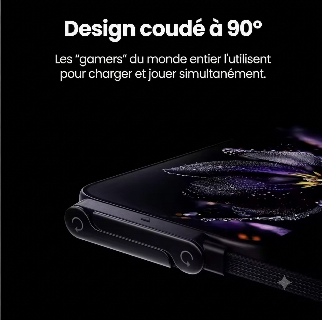 Le Câble de Charge Ultra-Rapide 240W avec Support Invisible Pliable Intégré.