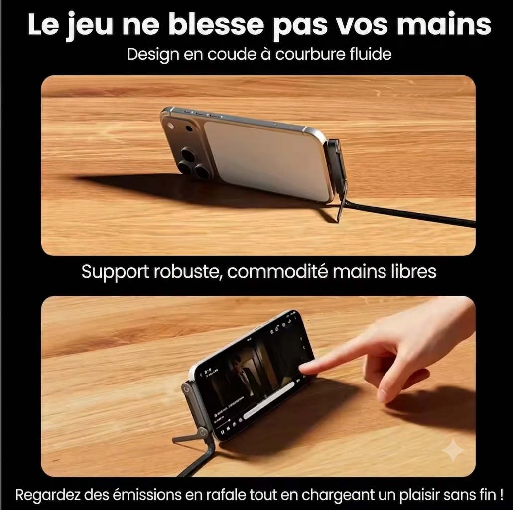 Le Câble de Charge Ultra-Rapide 240W avec Support Invisible Pliable Intégré.