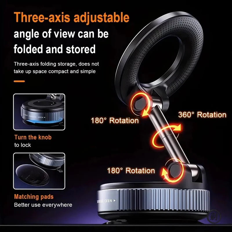Support Téléphone Magnétique à Ventouse Sous Vide & Rotation 360°
