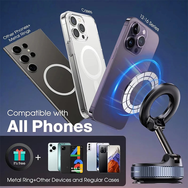 Support Téléphone Magnétique à Ventouse Sous Vide & Rotation 360°