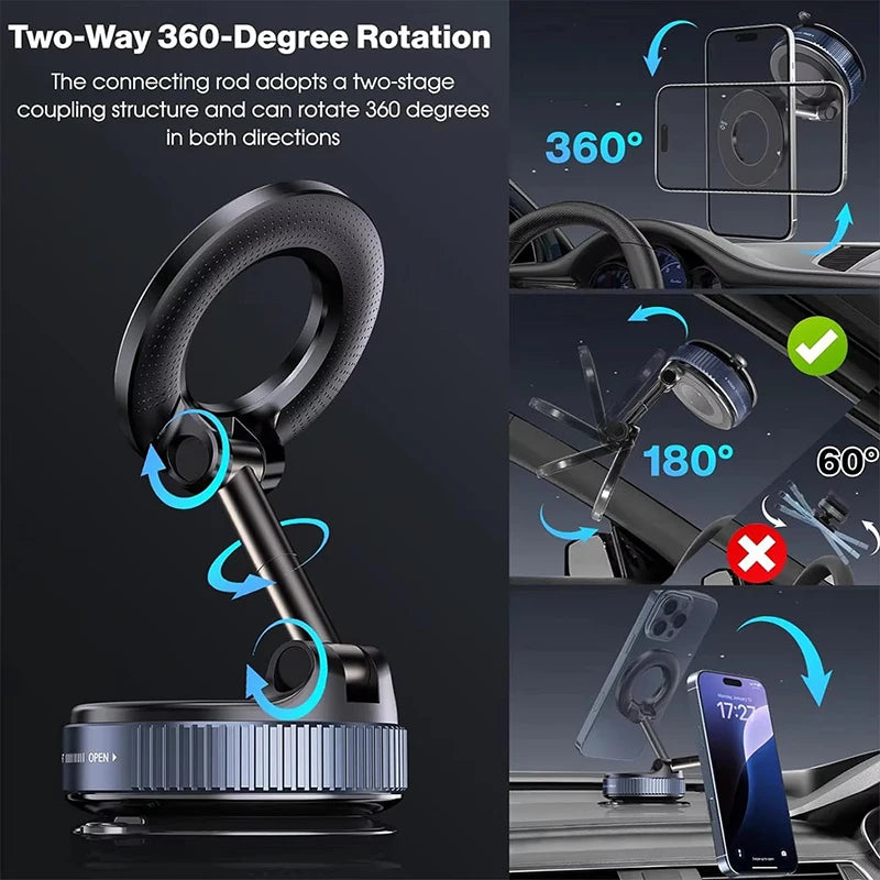 Support Téléphone Magnétique à Ventouse Sous Vide & Rotation 360°