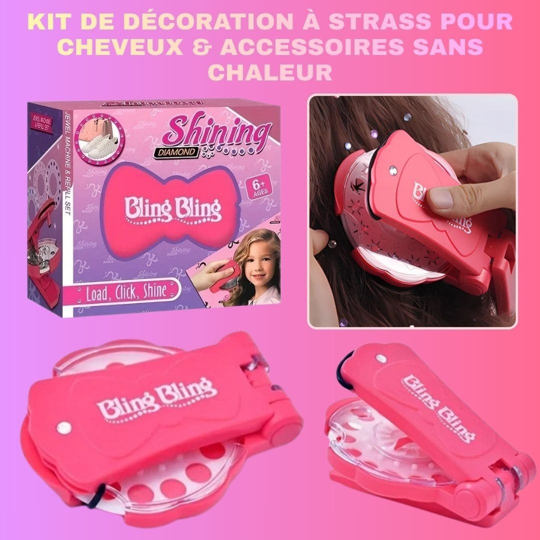 Kit de décoration à strass pour cheveux & accessoires sans chaleur (180 strass + 12 stickers)
