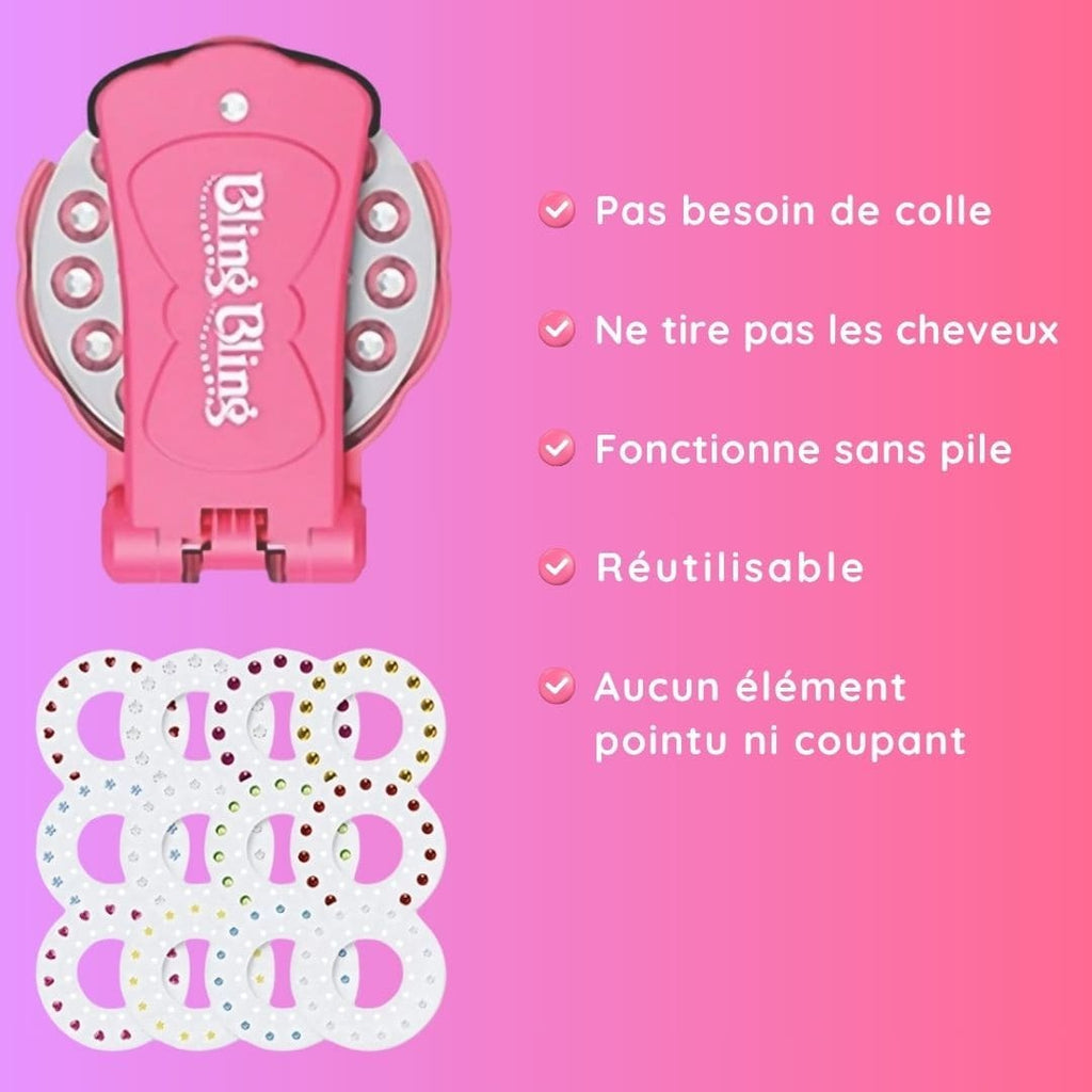 Kit de décoration à strass pour cheveux & accessoires sans chaleur (180 strass + 12 stickers)