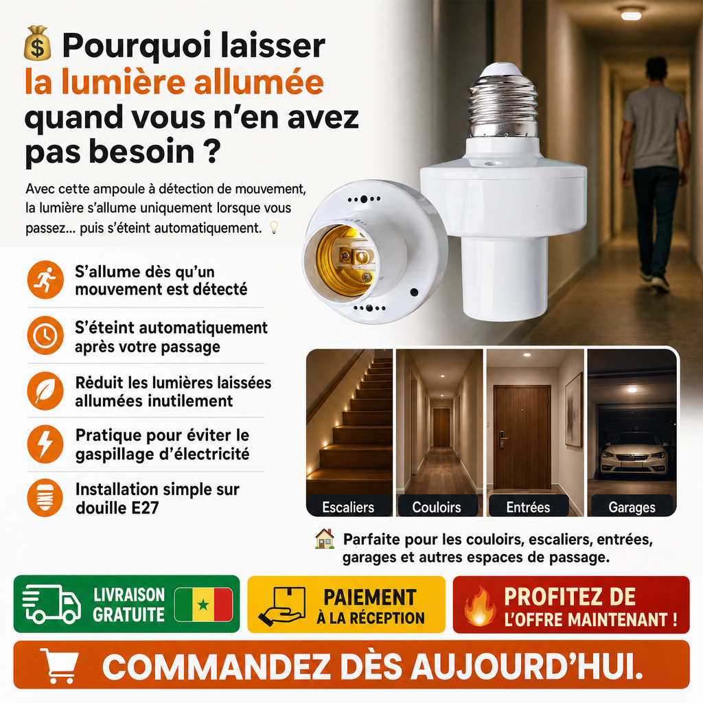 Douille de Lumière avec Détecteur de Mouvement E27
